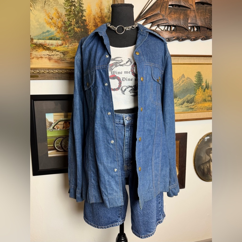 Vintage Lee Brushed Denim Snap Down Shirt Size Medium-Large